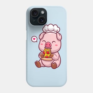 Cute Chef Pig Eating Pizza Cartoon Phone Case