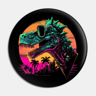 Retro Synthwave T-REX in Cool Sunglasses Pin