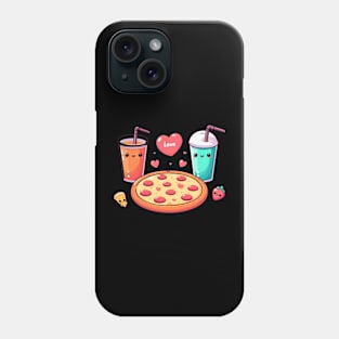 Pizza, Cola Drink and Milkshake in kawaii Style Art | Kawaii Food Lovers Phone Case