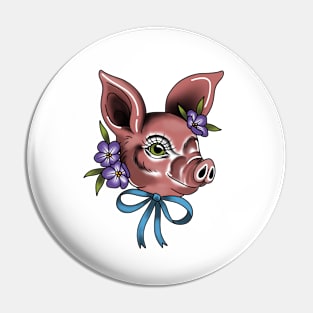 Pig with ribbon Pin