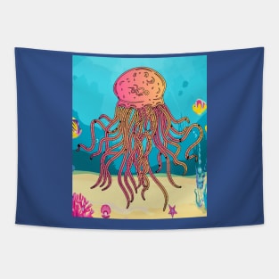 Colorful Luminous Jellyfish Sea Animals Tapestry