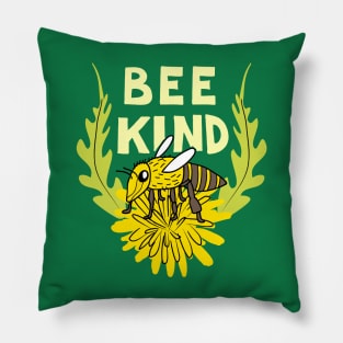 Bee Kind Cute Honeybee on a Dandelion Pillow