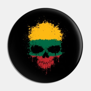 Chaotic Lithuanian Flag Splatter Skull Pin