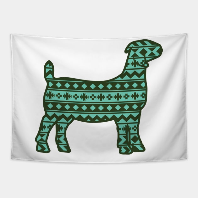 Show Boer Goat with Green Southwest Aztec Pattern Tapestry by SAMMO