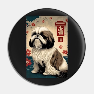 Super Cute Shih Tzu Portrait - Japanese style Pin