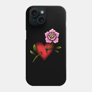 Pink Rose Red Heart Traditional Tattoo Phone Case