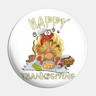 Thanksgiving Funny Turkey with Face Mask on his head Graphic Leaves and Pumpkin Pie Autumn Design Happy Thanksgiving Pin