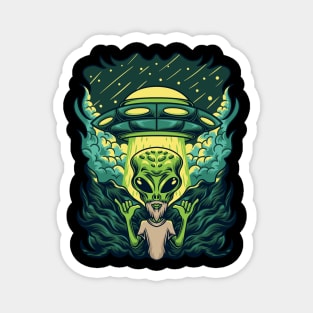 Bearded Hipster Surf Alien | Shaka Hang Loose Gesture UFO Magnet