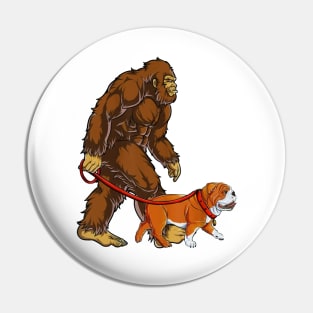 Funny Bigfoot Sasquatch Walking English Bulldog Pin