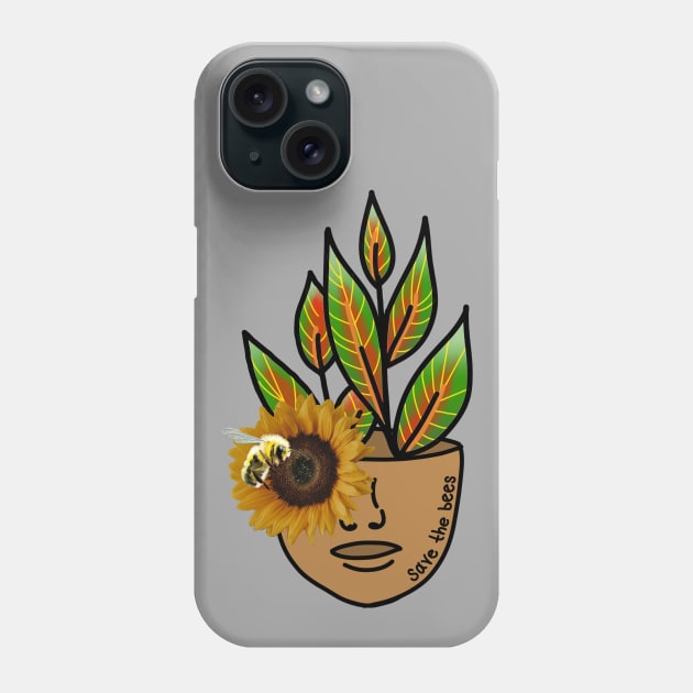 Save the Bees - Tropical House Plant with Sunflowers and Bees Phone Case by Tenpmcreations
