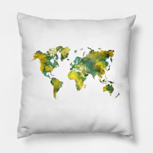 world map green yellow Pillow