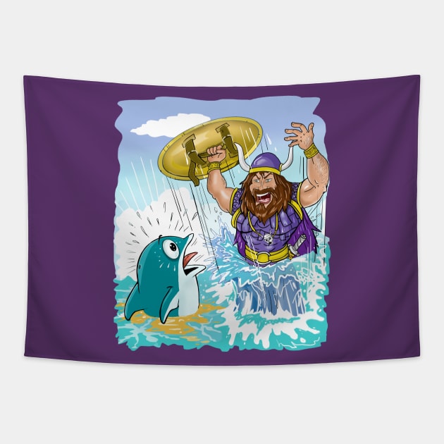 Minnesota Vikings Fans - Kings of the North vs Urine Trouble Fishes Tapestry by JustOnceVikingShop