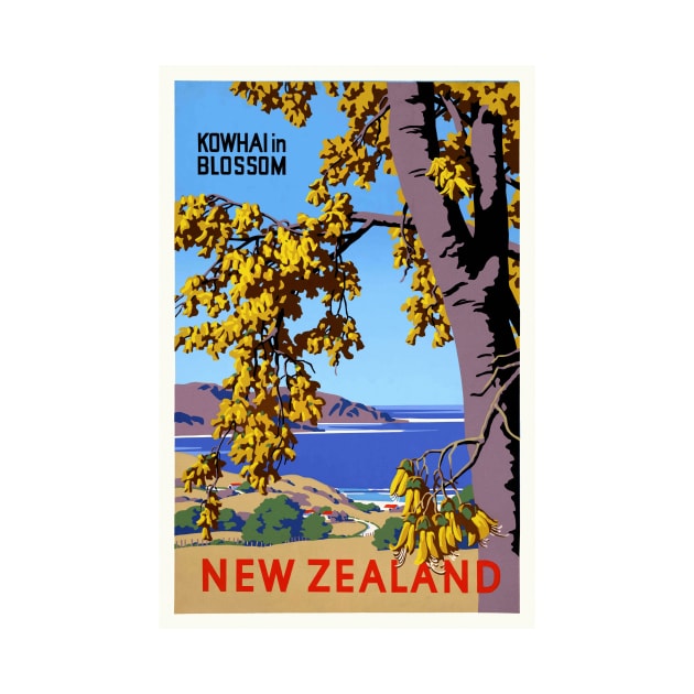 Kowhai in Blossom New Zealand Vintage Poster by vintagetreasure