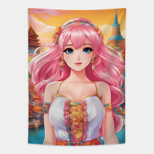 Beautiful pink hair anime princess Tapestry by animegirlnft