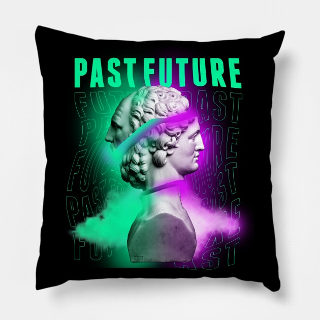 Janus Mythology Vaporwave Green and Purple Pillow by gastaocared