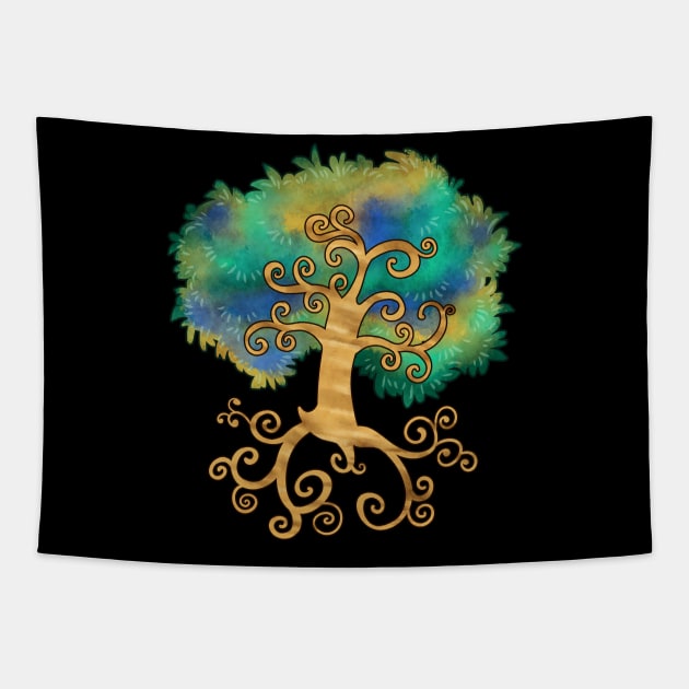 Womens Yoga Gift Print Yoga Class Tree Of Life Namaste Tee Tapestry by Linco