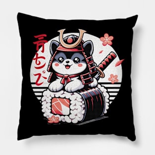 Kawaii Samurai Animal Puppy Dog Warrior with Katana Cute on Sushi Japanese Pillow