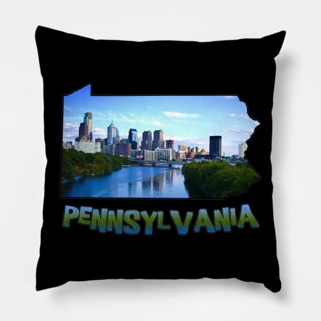 Pennsylvania State Outline (Philadelphia & Delaware River) Pillow by gorff