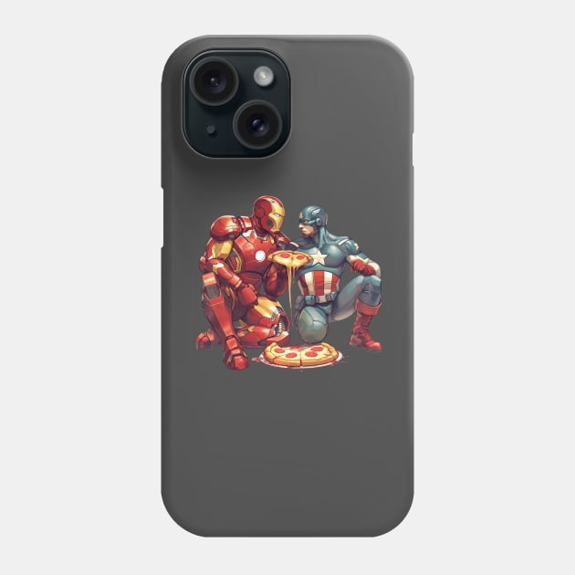 IRONMAN & CAP EATING PIZZA Phone Case by Drank