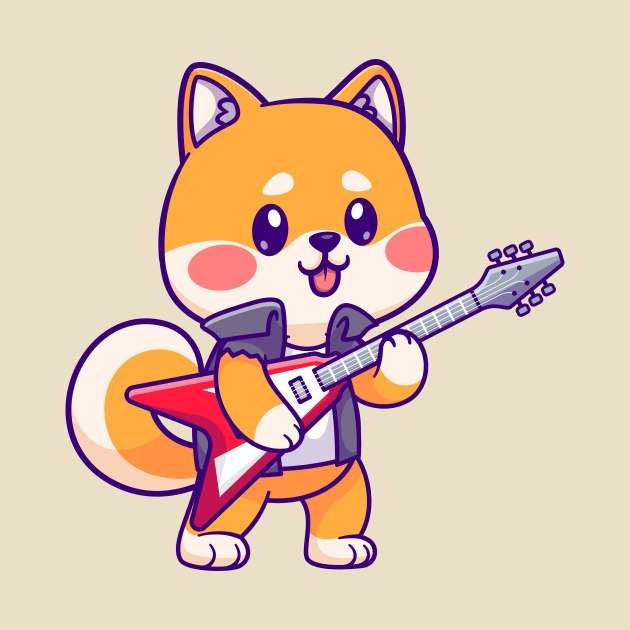 Cute Shiba Inu Playing Electric Guitar Cartoon by Catalyst Labs