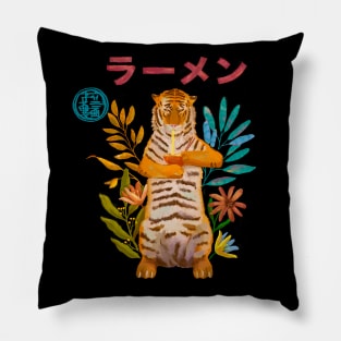 Tiger eating a ramen Pillow