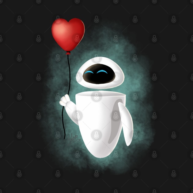 Modern robot with red heart balloon by Aalaa Bent Atef