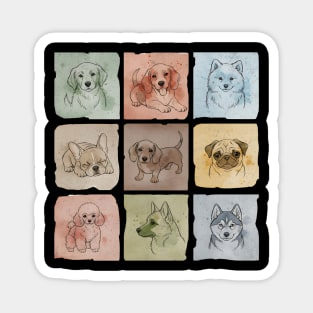 Cute Puppy Breeds Grid Design Magnet