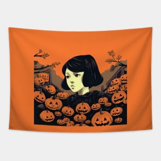 Halloween Girl with Pumpkin Tapestry