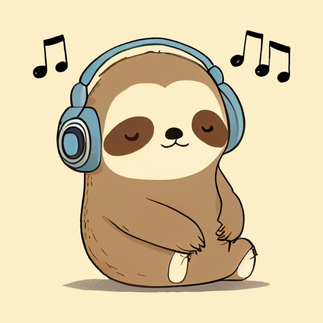 Kawaii Cute Sloth Listening To Music by Pixy Official