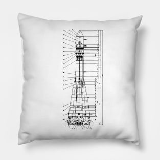 Vostok Rocket Blueprint Black Pillow