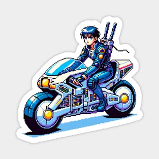 futuristic anime girl in bike pixel art Magnet