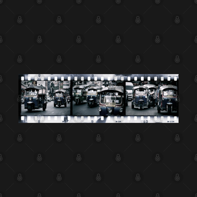 Discover Tuk-Tuk Taxis - Triptych Of 3 Photographs With Film Strip Framing - Thailand - T-Shirt