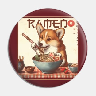 Corgi Eating Ramen Pin