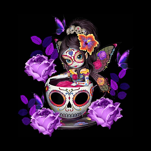 Sugar skull angel fairy purple rose coffee halloween costume by Tianna Bahringer