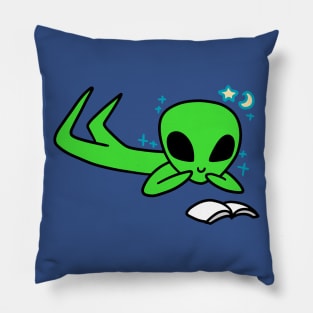 Alien Reading a Book Pillow