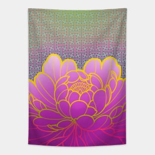 peony flower and sacred geometric pattern Tapestry