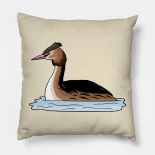 Great crested grebe bird cartoon illustration. Pillow