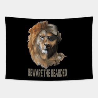 Bearded military operator and lion Tapestry