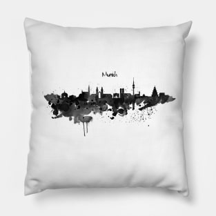 Munich Black and White Skyline Silhouette Pillow