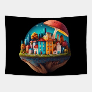 Little City under a Mushroom | Psychedelic Art Tapestry