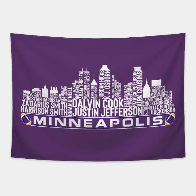 Minnesota Football Team 23 Player Roster, Minneapolis City Skyline Tapestry by Legend Skyline