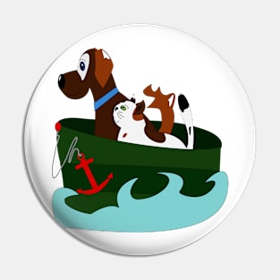 Dog and cat in the green boat Pin