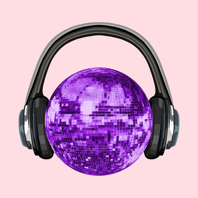 Purple Disco Ball with Headphones by Art by Deborah Camp