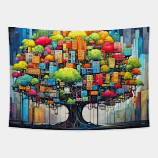 Tree Civilization Concept Abstract Colorful Scenery Painting Tapestry