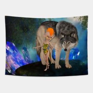 Two unlikely friends the  fairy and the wolf Tapestry