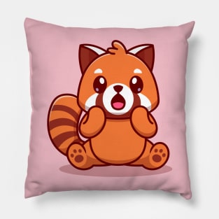 Cute Red Panda Surprised Cartoon Pillow