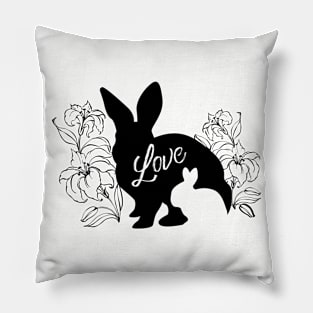 Mama Bunny Baby Bunny LOVE Lily Flowers - Black Pillow