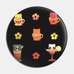 Set Kawaii and cute animal with Drinks Stickers orange yellow and pink drinks Pin