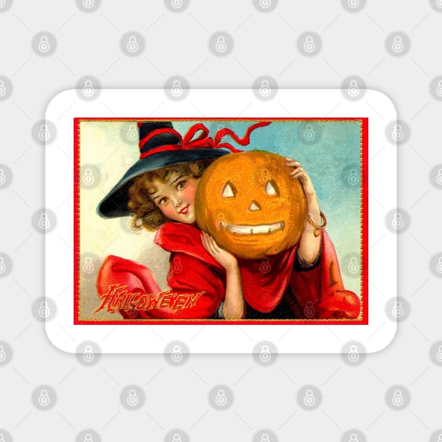 Vintage Halloween Witch With Pumpkin Magnet by RetroSalt