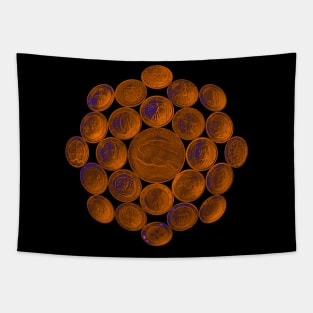 Orange USA Twenty Dollars Coin - Surrounded by other Coins Tapestry